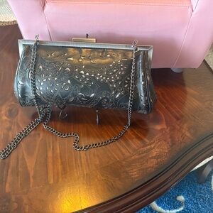Patricia Nash Black Embossed Clutch with Chain